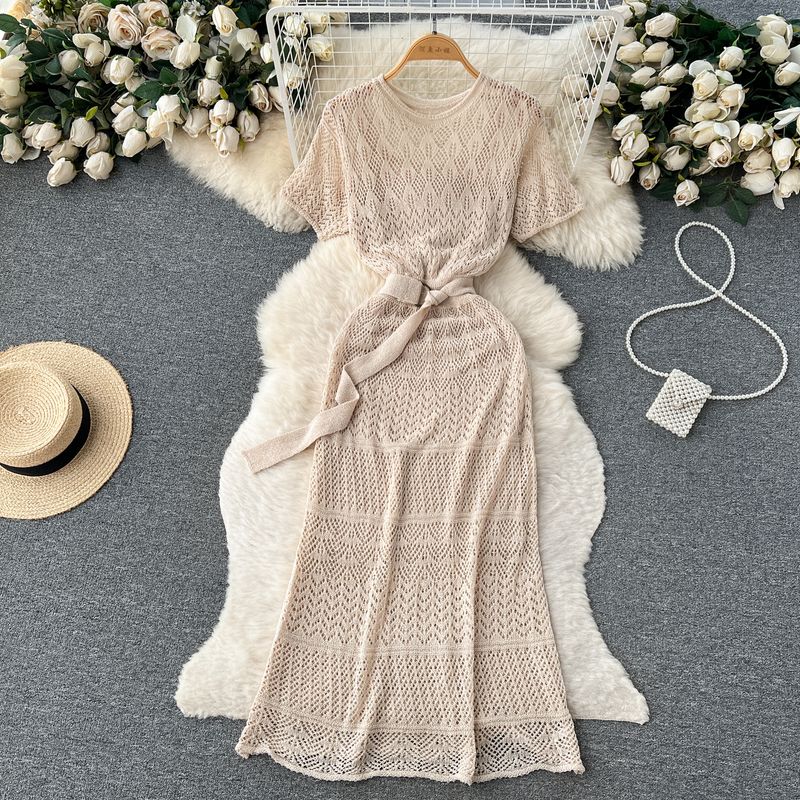 

Retro Cut Out Short-Sleeved Dress Fishtail Sheath Summer Dress Apricot color One size