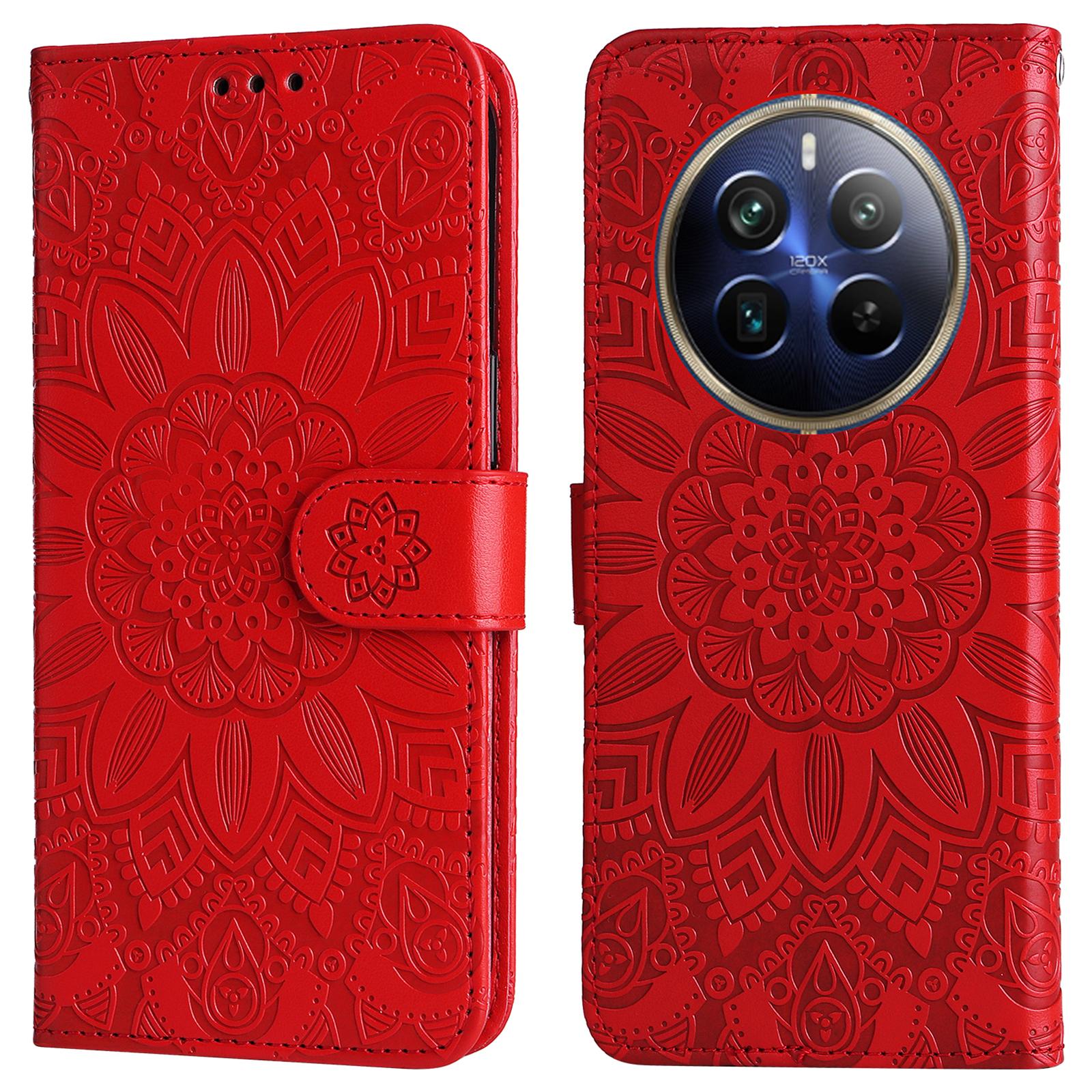 

For Realme 13 Pro 5G (Global)/13 Pro+ 5G (Global)/P1 Pro 5G/12 Pro+ 5G/12 Pro 5G Case Sunflower Imprint Leather Wallet Phone Cover Red