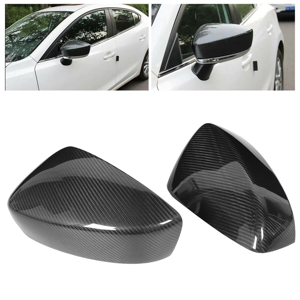 Pair Dry Carbon Fiber Rearview Mirror Cap Cover Protector Trim Fit for Mazda 3 Axela 2017‑2018