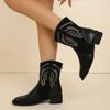 Nnü Retro Square Toe Embroidery Western Boots Women's Autumn and Winter Large Size Foreign Trade Short Boots Block Heel Back Zip Cowboy Boots