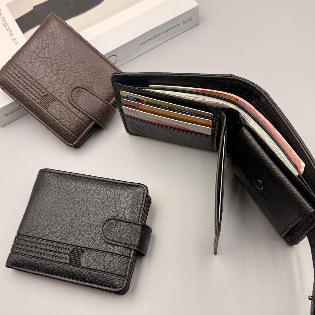 Men's Slim Leather Wallet, Quality Zipper Purse with Coin Pocket, Male Business Casual Short Multi-Card Holder for Daily Use