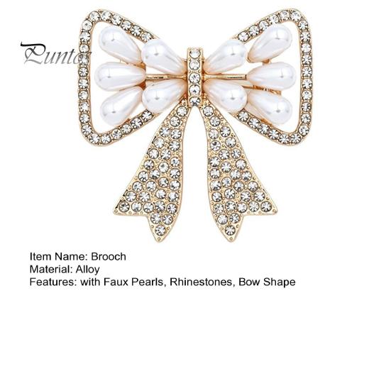Elegant Bow Brooch with Faux Pearls Rhinestones, Women Vintage Bowknot Alloy Pin Lapel Pin, Jewelry Accessories for Coats Dresses Shawls Shirts