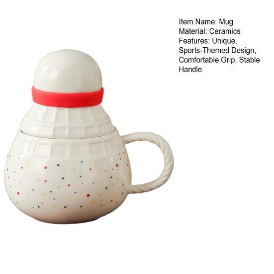 Sports Themed Ceramic Mug with Lid And Spoon Badminton Football Basketball
