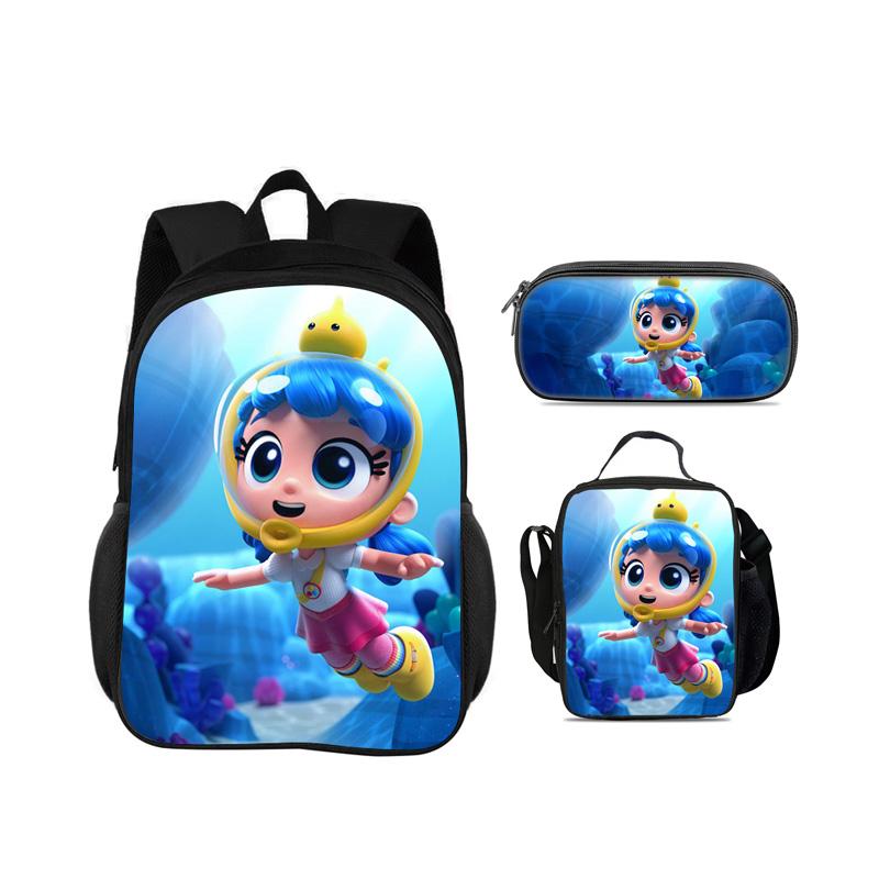 Rucsac, etui, pachet de gheață, Set 3 bucăți, imprimeu desen animat, Grădiniță, copii și elevi