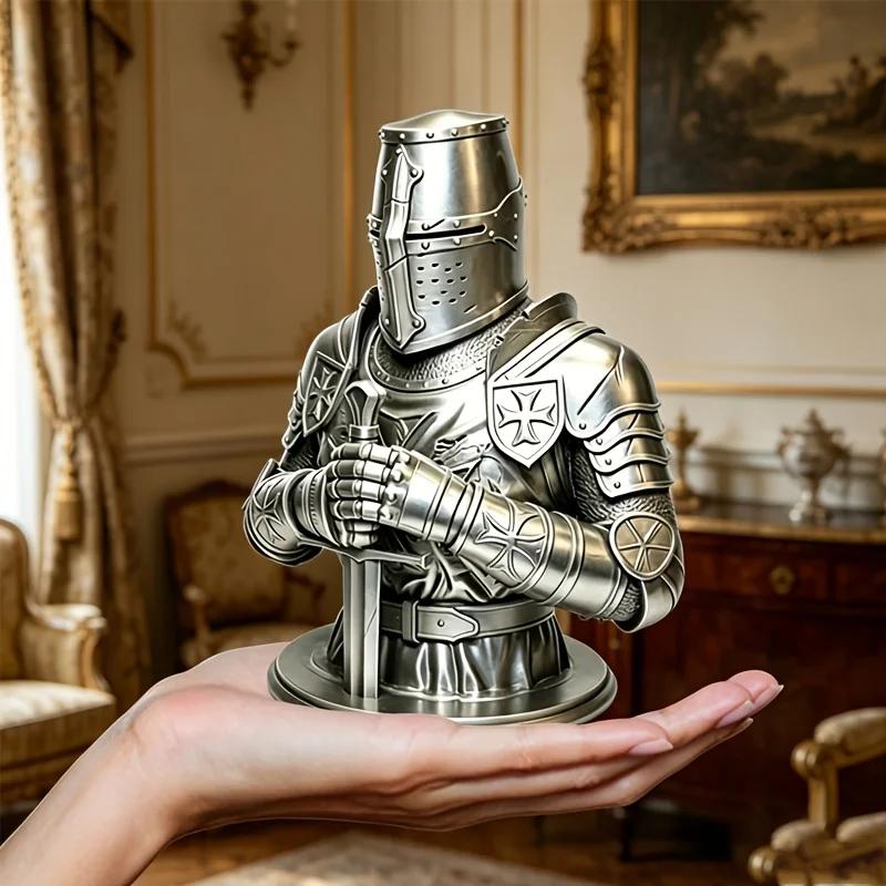 1‑Pack 3D Printed Knight Bust Statue, Gothic Templar‑Style Sculpture, Historical Ornament for Living Room, Library and Display C