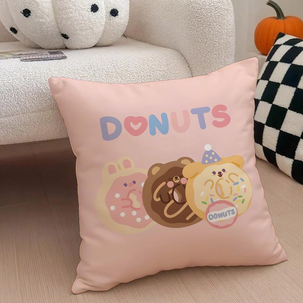 Food Lovers Cartoon Cute Donuts Art Cushion Cover Throw Pillow Cover Hidden Button Durable Polyester Chair Cushion