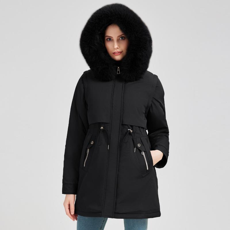 New big fur collar down cotton clothes women's medium and long waist winter outdoor pie to overcome warm cotton-padded jacket