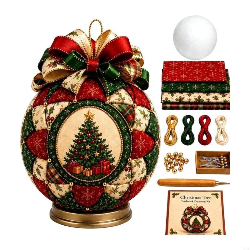 Fabric Christmas Ornament Craft Set, 1 Set for Patchwork Making without Needle and Thread, with Ribbon and Hanging Loop