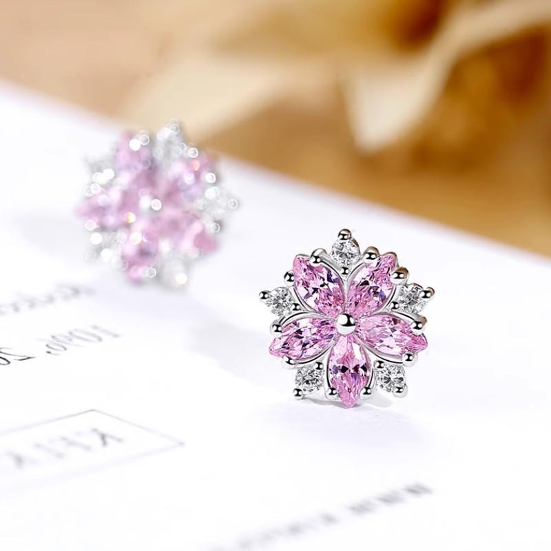 Fashion Pink Zircon Marquise Flower Stud Earrings For Women Unique And Elegant Ear Jewelry Accessories