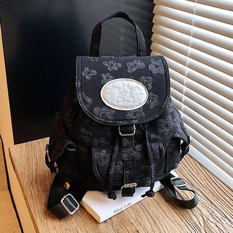 

Canvas backpack female fashion niche student class schoolbag bucket bag high value travel backpack чёрный