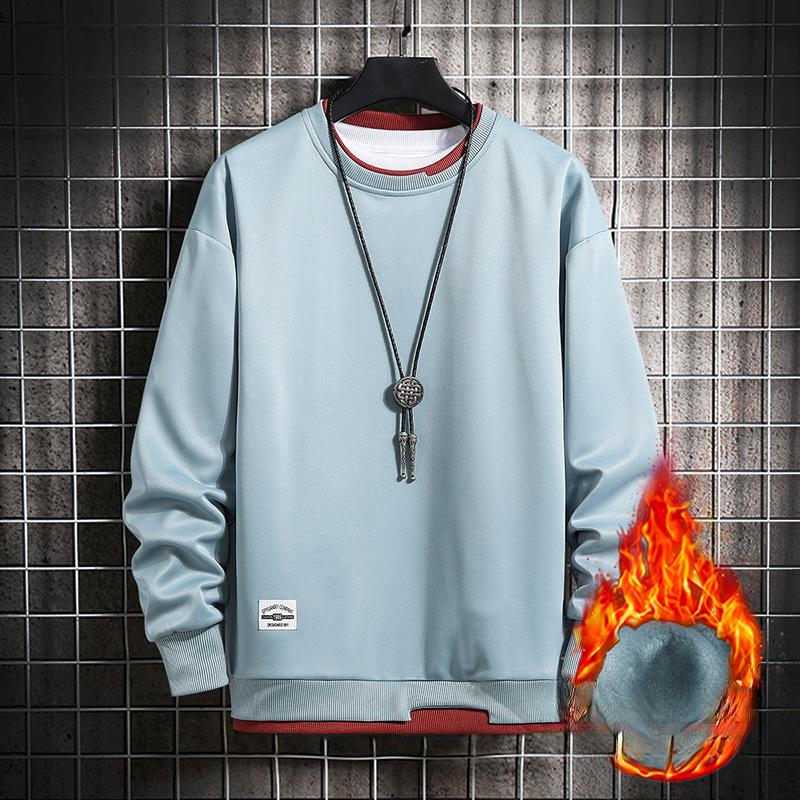 Πουλόβερ Ανδρικό Φθινόπωρο και Χειμώνας Φλις Μακρυμάνικη Μπλούζα Ανδρική Εφήβων Ψεύτικο Δύο Κομμάτια Κοντομάνικο Casual Πουλόβερ Τοπ Ανδρικό