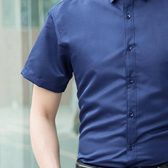 Men Summer Dress Shirt Slim Fit Short Sleeve Shirt Turn-Down Collar Button Up Shirt for Office Date Business Wear