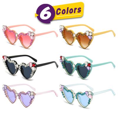 Pfirsich Herz Sonnenbrille für Damen Imitation Diamantbesetzte Sonnenbrille Handgemachte Diamant-Stil Glänzende Sonnenbrille