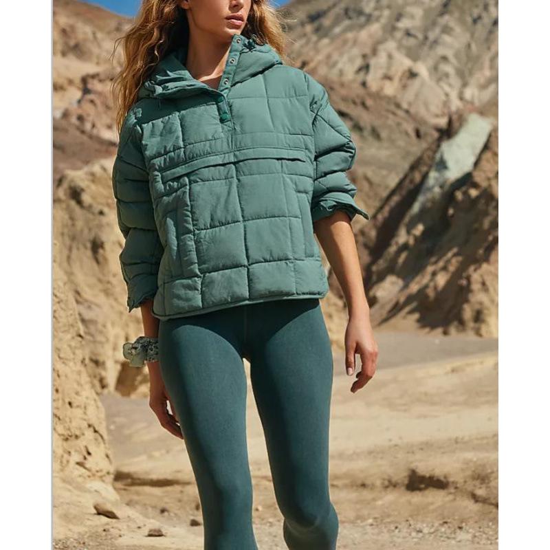 Women's Autumn/Winter Solid Color Hooded Cotton Jacket: Foldable, Long Sleeve, Pullover with Pocket.
