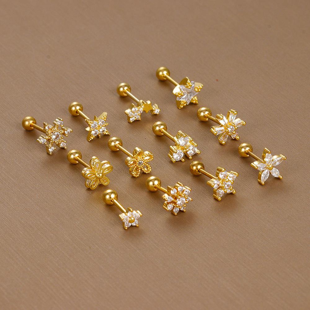 Gold Stainless Steel Earrings with Zircon Studs - Creative and Elegant Design