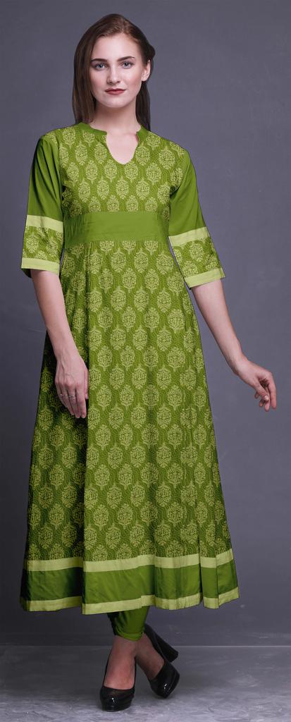 Bimba Gold Leaves & Peony Floral Printed Womens AnarkaliA  KurtiA  Kurta Flared Maxi Blouse