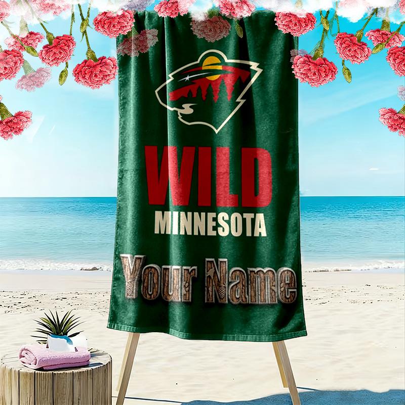 Name Custom Minnesota wild Logo Print Beach Towel, Large Soft Quick Dry Towel for Beach Camping Swimming