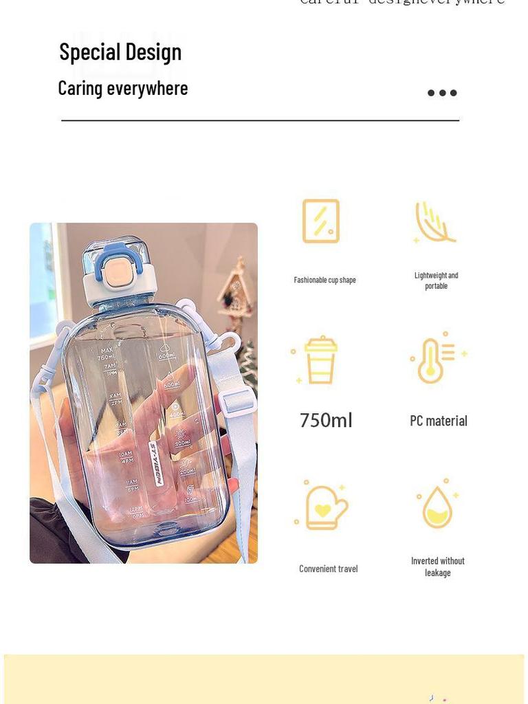 Muxin Women's Sports Water Bottle - Large Capacity, Crossbody, Direct Drinking, with Flat Scale, Perfect for Outdoor & Student Use