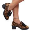 Bow Mid-heel Professional Shoes Women's 2025 Autumn New Leopard Print Thick-heeled Plus-size Low-top Shoes