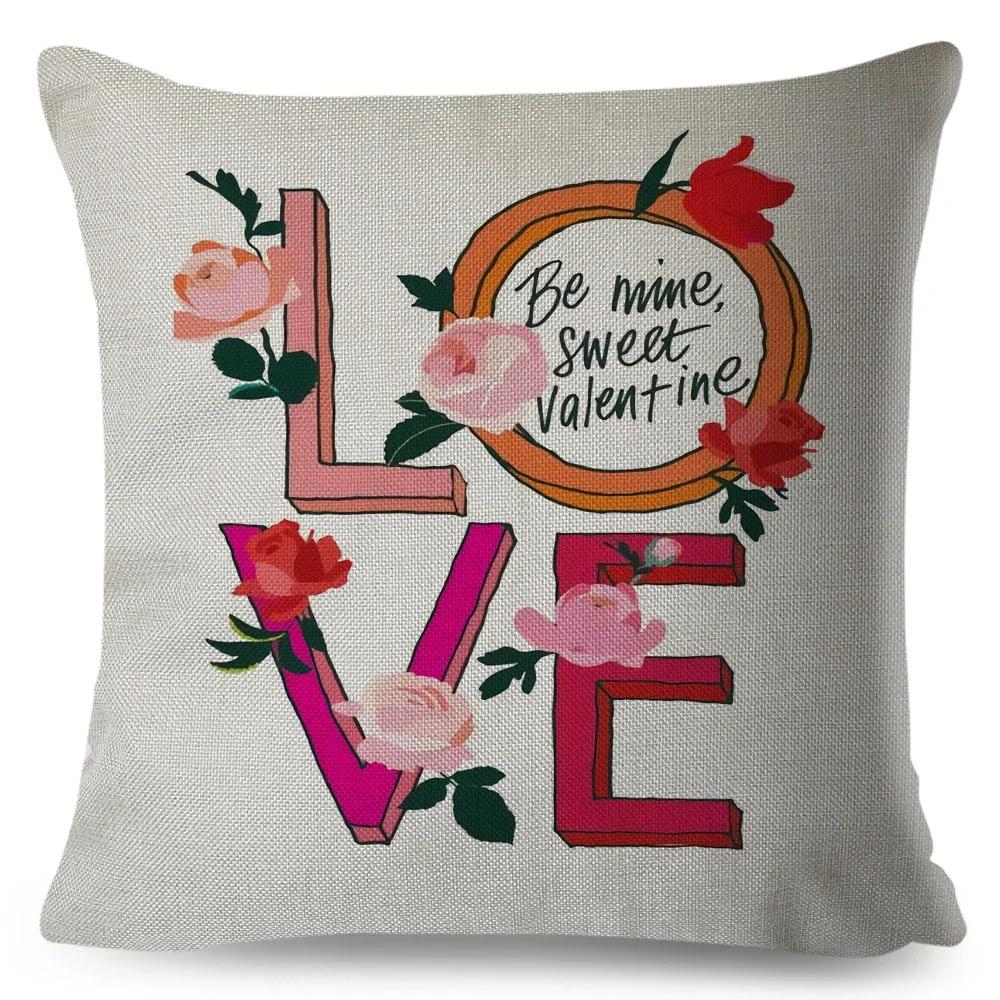 Nordic Style Love Heart Letter Pillowcase Decor Flower Printed Pillow Case for Home Car Sofa Polyester Cushion Cover X