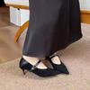 French Retro Pointed Toe Shallow Single Shoes Women's Spring and Autumn One-word Buckle Strap Versatile Kitten Heels