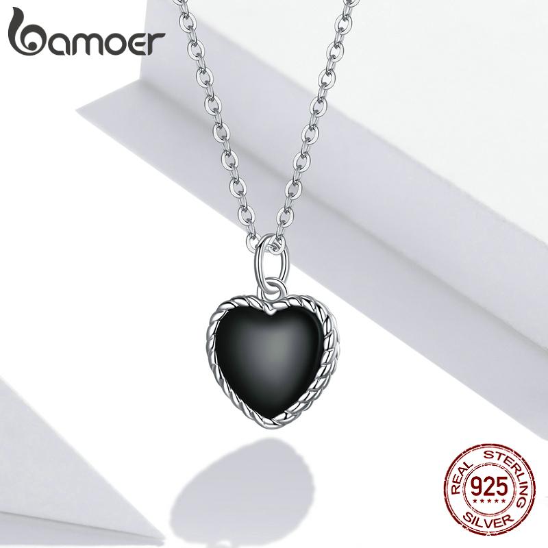 

Женские ювелирные украшения BAMOER из стерлингового серебра 925 пробы с черным сердцем любви 925 silver