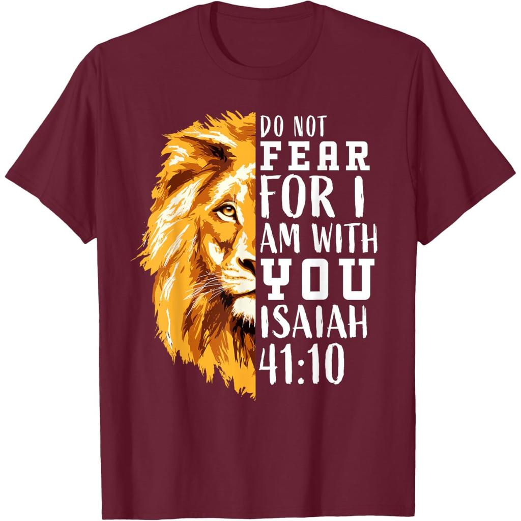Isaiah 41 10 Lion Religious Scripture Graphic Tee Comfortable Pure Cotton Tshirt