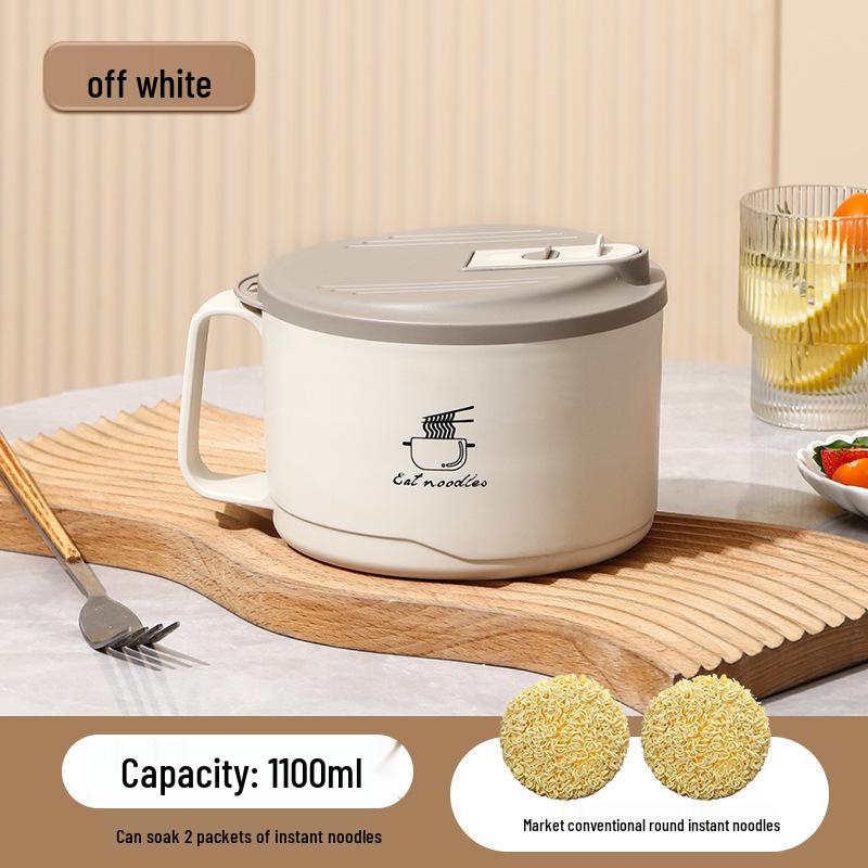 304 Stainless Steel Instant Noodle Bowl with Lid & Drain - Large Capacity Student Lunch Box 201 Stainless Steel Liner