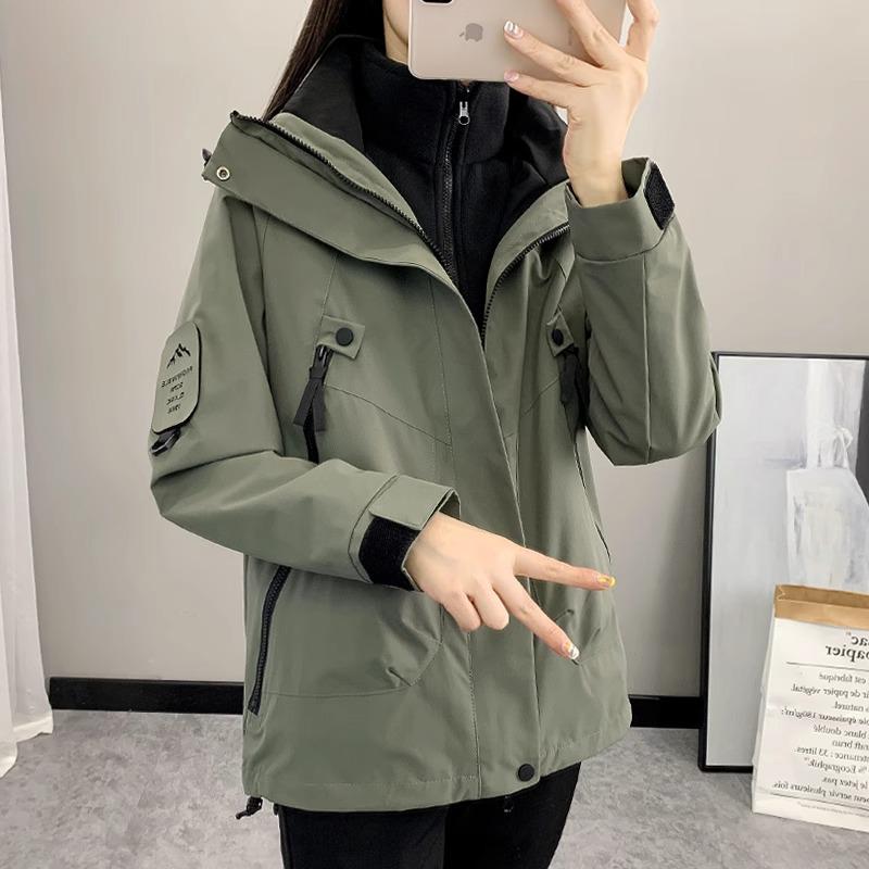2025 Women's Windproof Fleece-Lined Detachable 3-in-1 Short Shell Jacket for Autumn & Winter Mountaineering