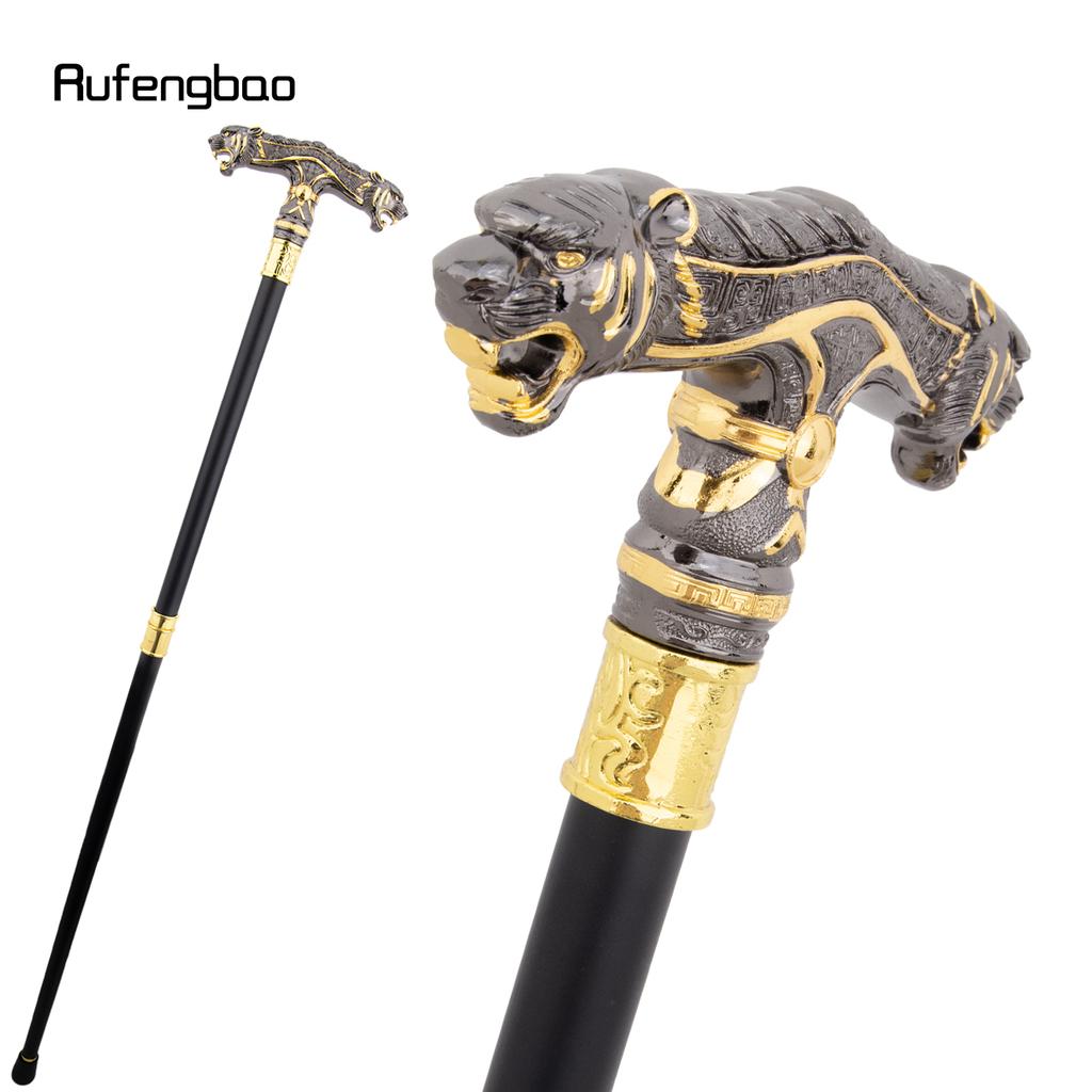 Golden Black Double Head Leopard Walking Stick Decorative Cospaly Party Fashionable Cane Halloween Crosier Cane 92cm