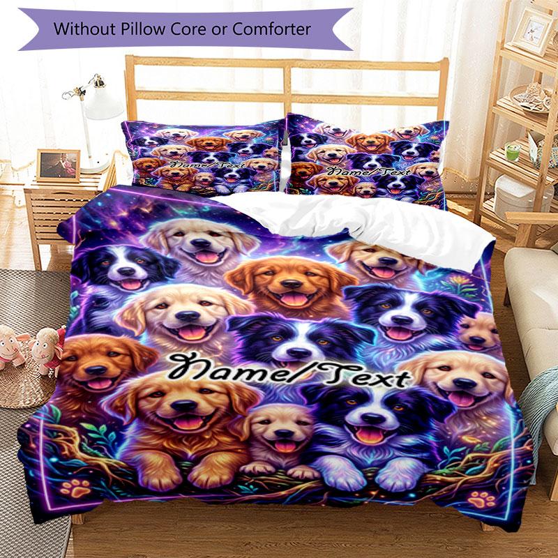 3PC Custom Name Dogs Fantasy World Bedding Set Printed  Bedding Set Duvet Cover Closure Includes 1 Duvet Cover & 213 Pillowcases for Bedroom