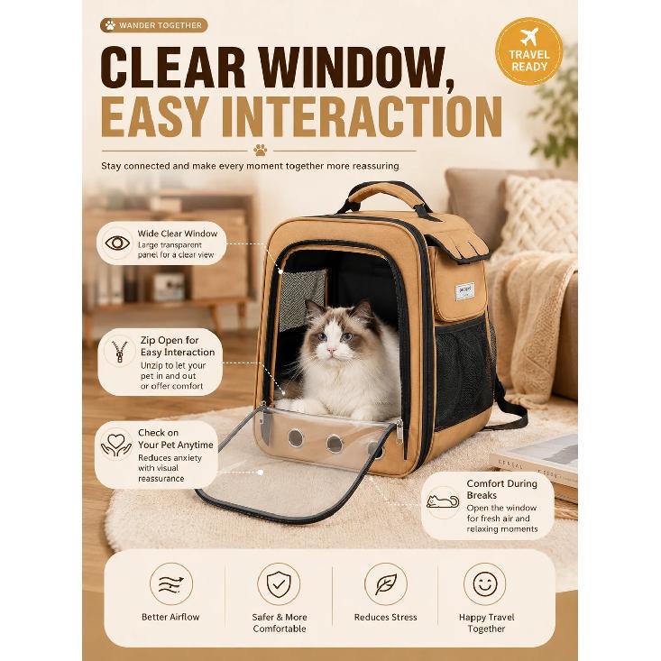 Fashion Transparent Visible Pet Carrier, Portable Large Capacity Breathable Handheld & Dual‑Shoulder Bag for Cats Small Dogs