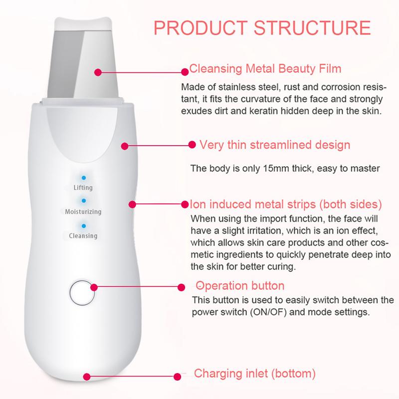 Electric Ultrasonic Ion Facial Cleanser Blackhead Remover Deep Pore Cleaner Skin Scrubber Peeling Scrub Commercial