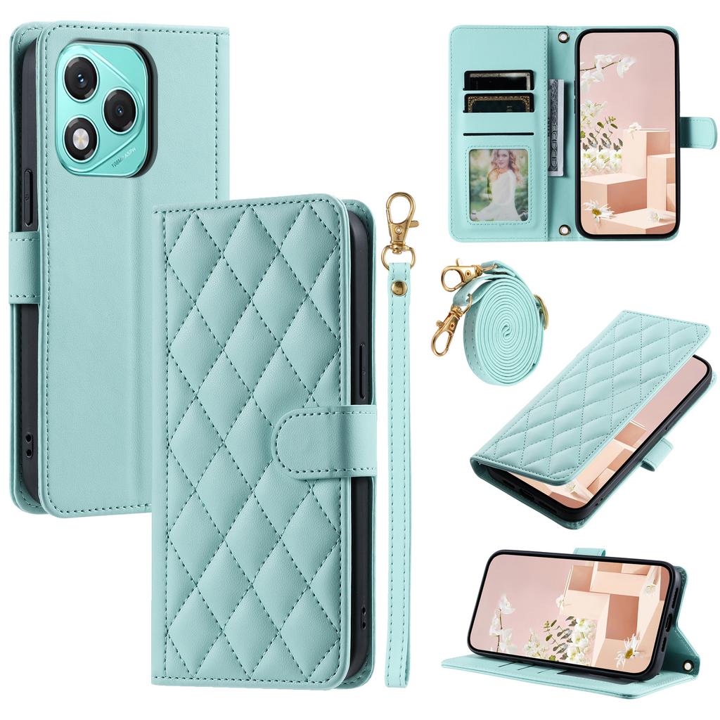 Phone Case For Honor 400 Lite 5G/X70i/X60i 5G Wallet Rhombus Grid PU Leather Cover with Shoulder Strap/Wrist Strap
