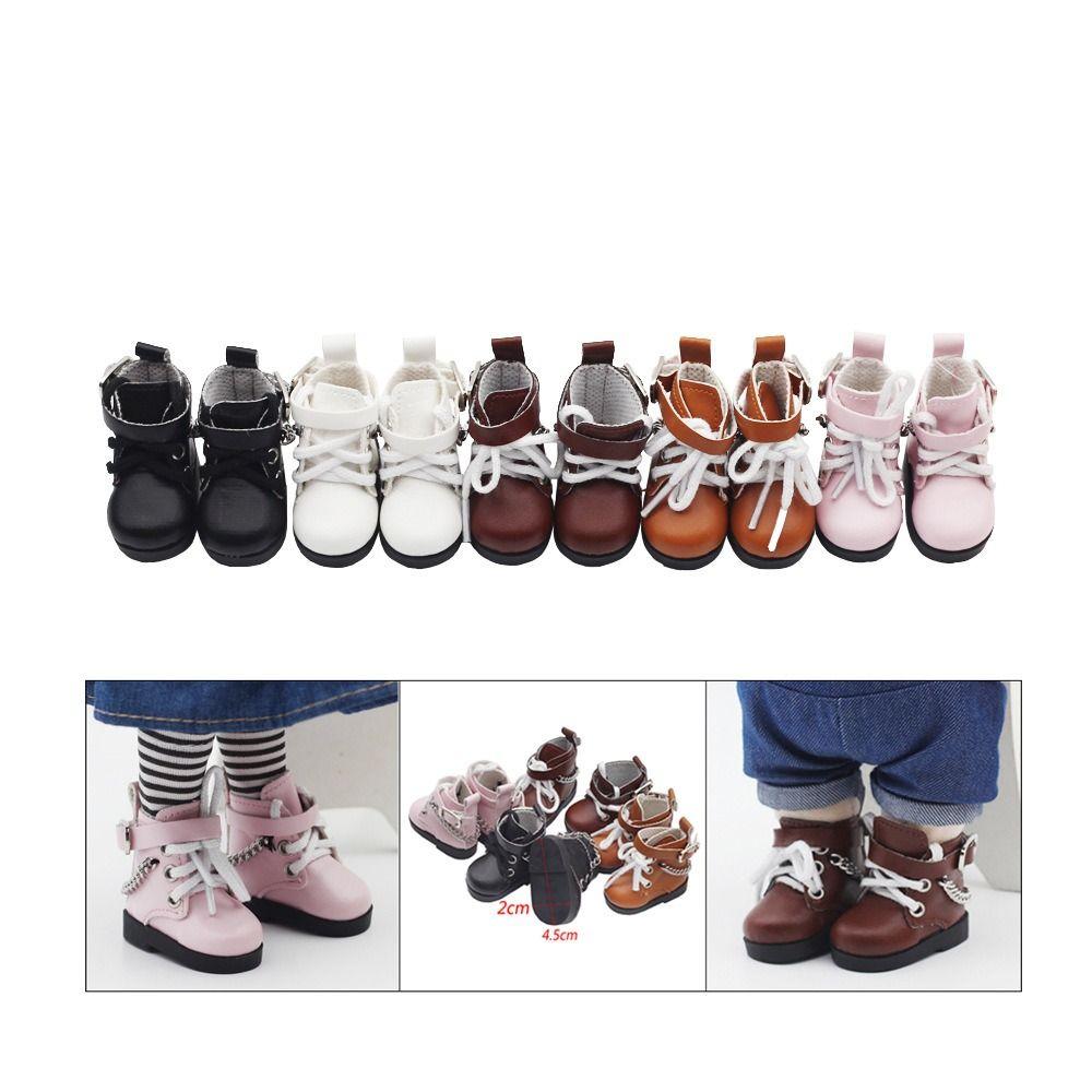1Pair PU Leather BJD Doll PU Shoes Mini EXO Doll Boots Mini Doll Shoes Chain Shoes  Clay Dolls