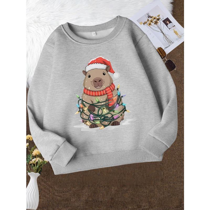 Christmas Girls' Fashion Crew Neck Sweatshirt, Casual Printed Top