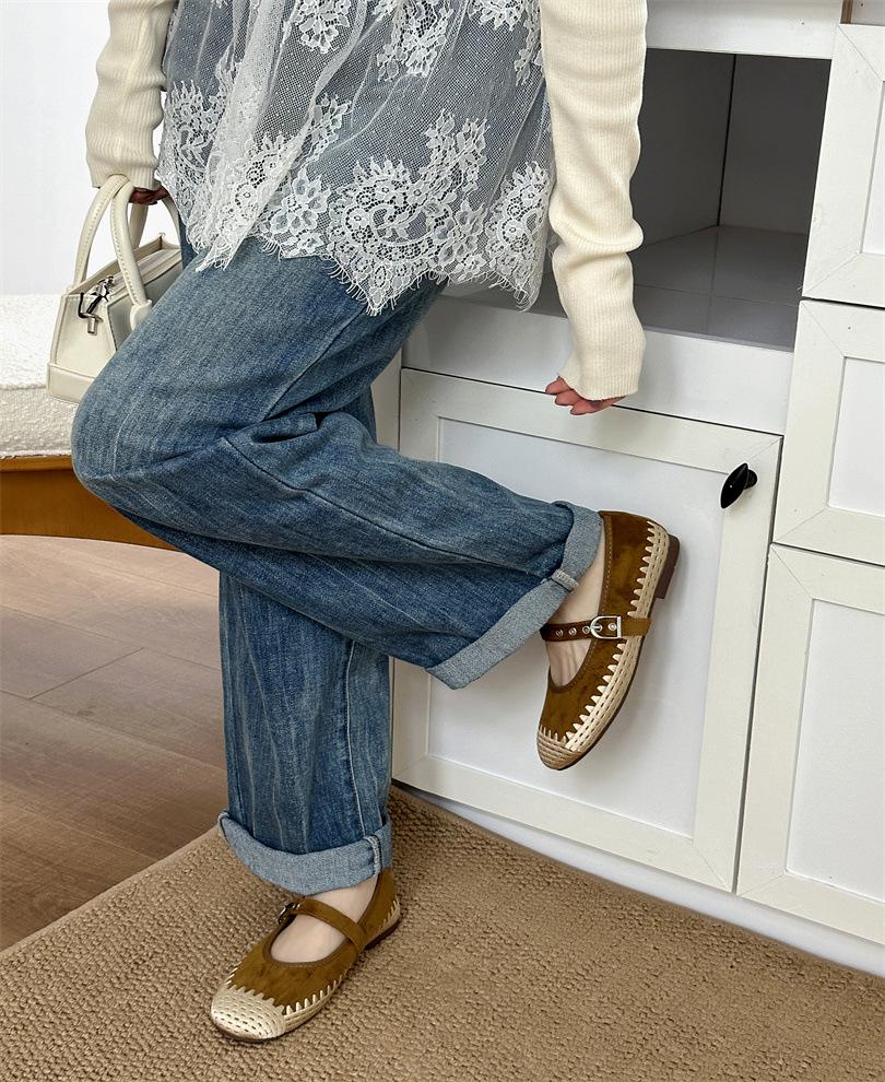 

2025 new Xiaoxiangfeng leather fisherman shoes women s flat casual single shoes women s shoes versatile women s straw hemp rope lazy 39