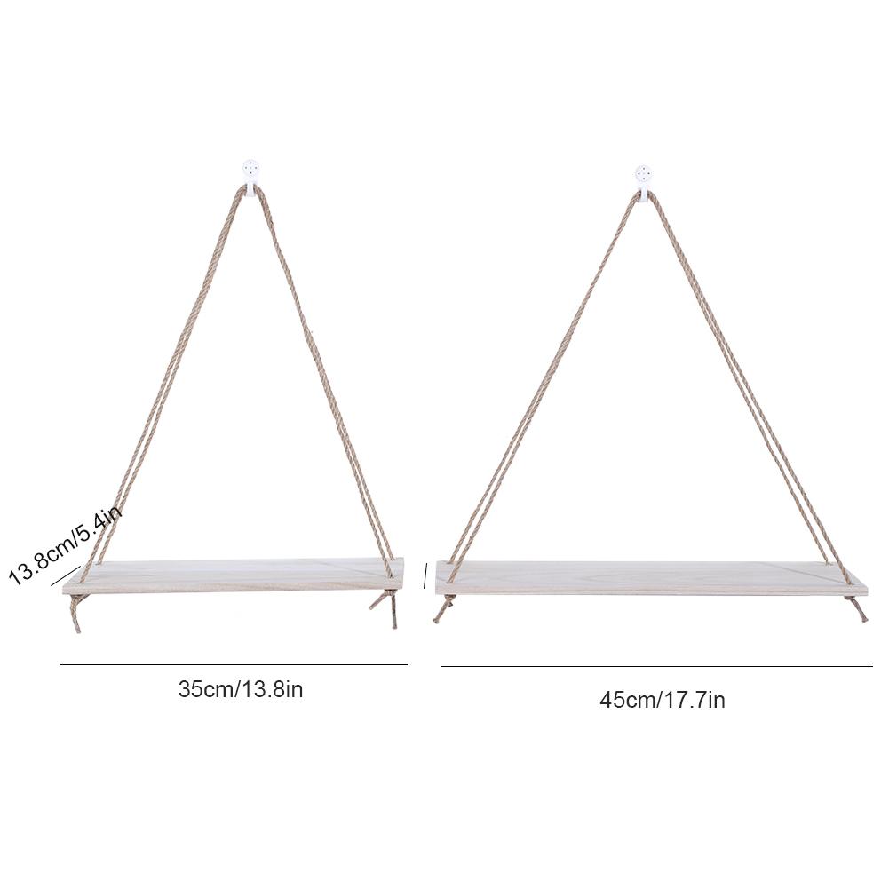 2pcs Wooden Wall Storage Rack Sling Rope Hanging Plant Flower Pot Shelves Home Decorations