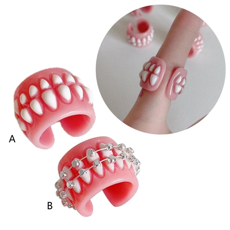 Creative Design Teeth Brackets Lovely Resin Rings for Women Men Open Lover Rings Fashion Ring Jewelry Accessories Gift
