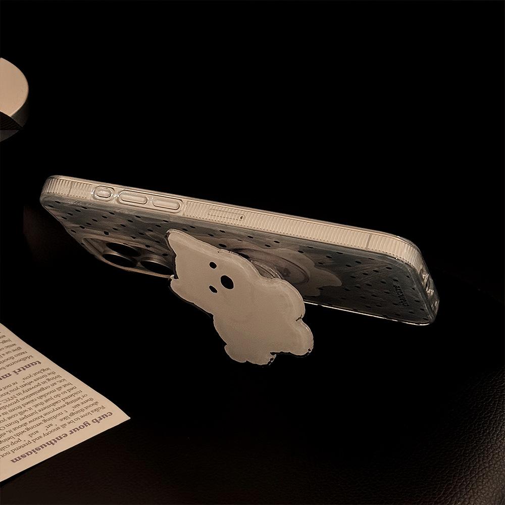 Silver Polka Dot Phone Case with Cute Dog Stand