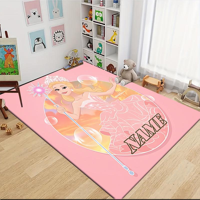 Custom Name Princess Pink Gown Carpet Rug Customizable Soft Washable Anti-Slip Home Living Room Sofa Mats Personalized Rug. 0909337