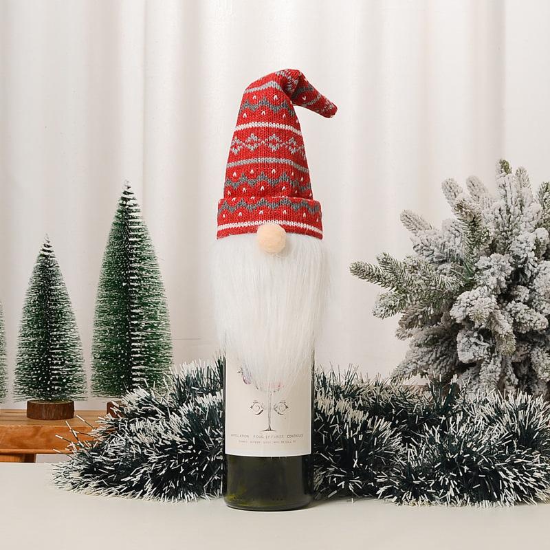 New Christmas Decorations Knitted Hat Forest Old Man Wine Set Faceless Doll Wine Bottle Decorative Wine Cap