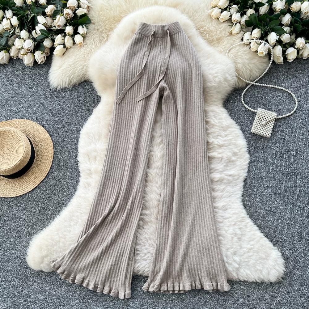 Herbst Winter Damen Lässiger Stil Gestrickter Pullover Kordelzug Weites Bein Hausanzug Hose