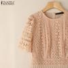 ZANZEA Womens Casual Embroidery Lace Patchwork Summer Short Sleeve Dress