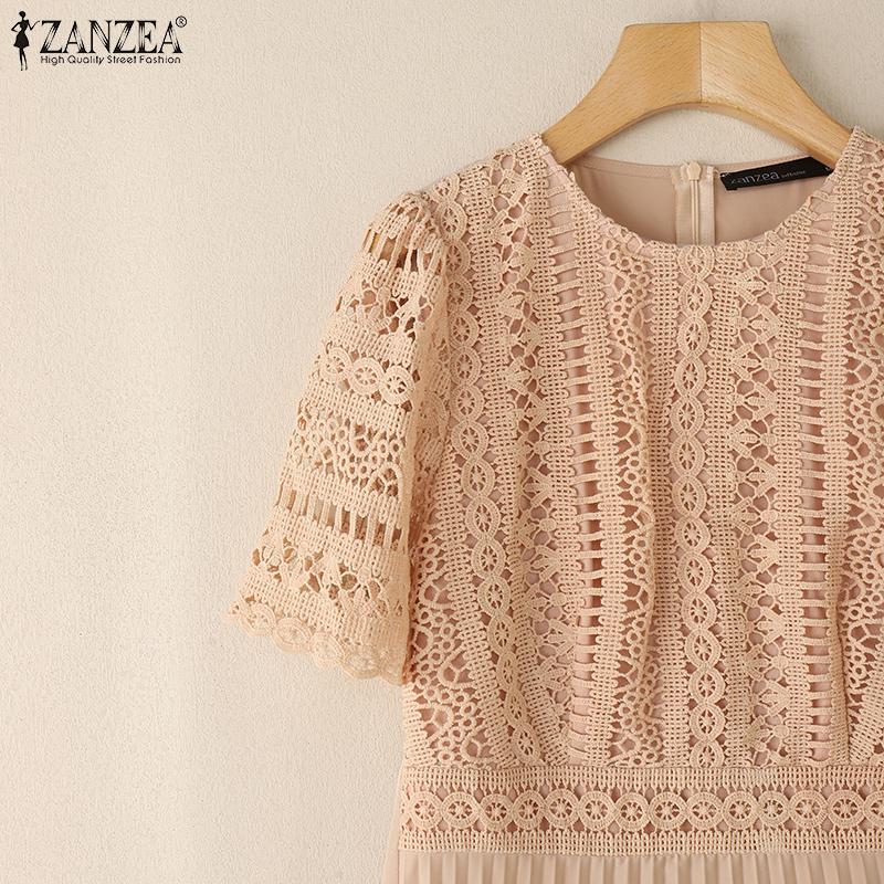 ZANZEA Womens Casual Embroidery Lace Patchwork Summer Short Sleeve Dress