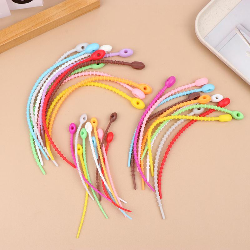 10Pcs Cute Candy Color Silicone Reusable Bag Ties Twist Wire Fasten Cable Zip Tie Headset Data Line Universal Lanyard Strap