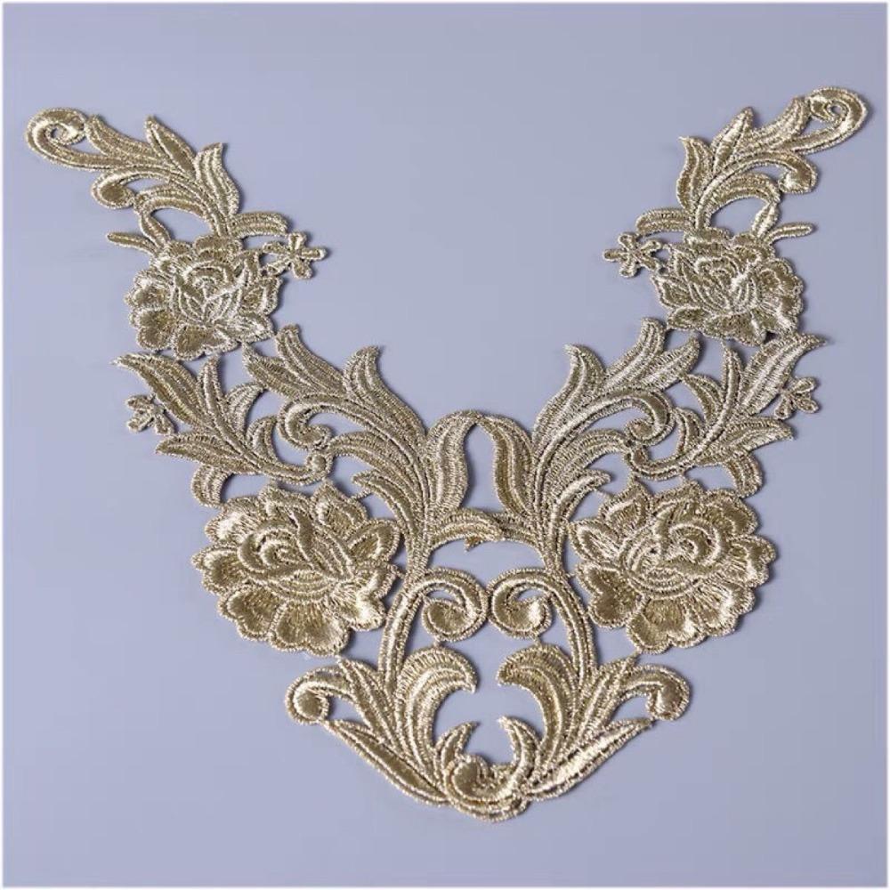 1Pair Fashion Polyester Lace Applique Gold Flower Embroidery Patch Lace Material Flower Patch Wedding Decoration