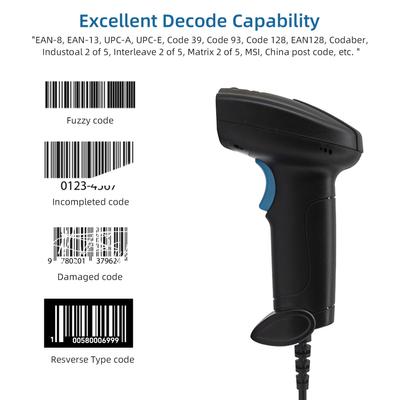 Scaner de coduri de bare 1D Cititor de coduri de bare portabil USB cu fir Declanșare manuală/Scanare continuă automată