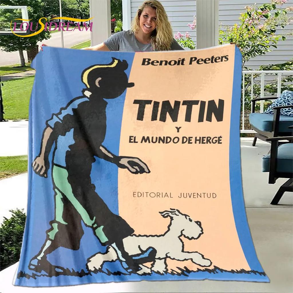 Avventure di Tintin Cartone Animato Morbida Coperta di Peluche, Coperta in Flanella Coperta da Divano per Soggiorno Camera da Letto Letto Divano Coperta da Picnic bambini