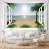 Coconut Tree Beach Scenic Tapestry Wall Hanging Bohemian Imitation Window Natural Art  Hippie Bedroom Living Room Home Decor